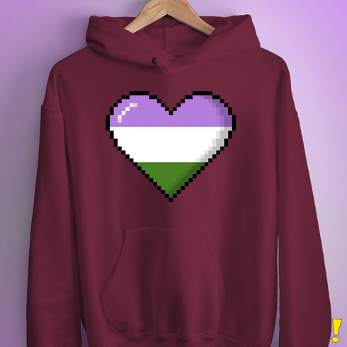 Genderqueer Pride Pixel Heart Hoodie - Maroon
